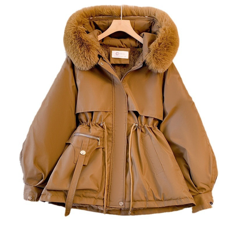 Winter parka for women, padded, with faux fur look