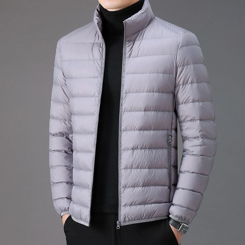 Light men's quilted jacket with stand-up collar