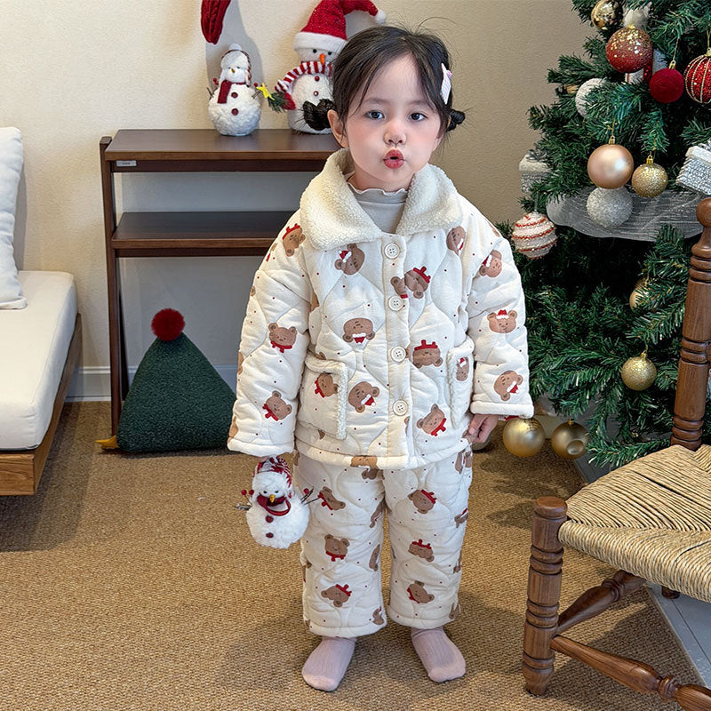 Padded children's pajama set, 3-layer, warm for winter