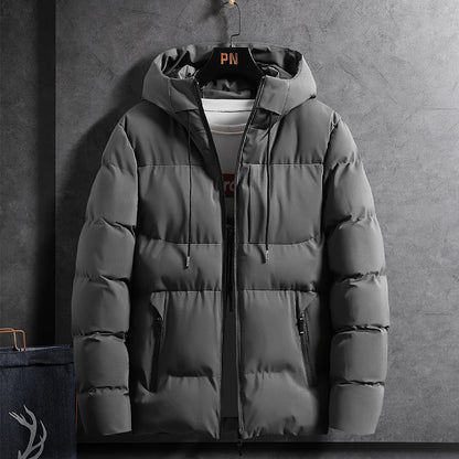 Padded men's winter jacket with hood, solid color