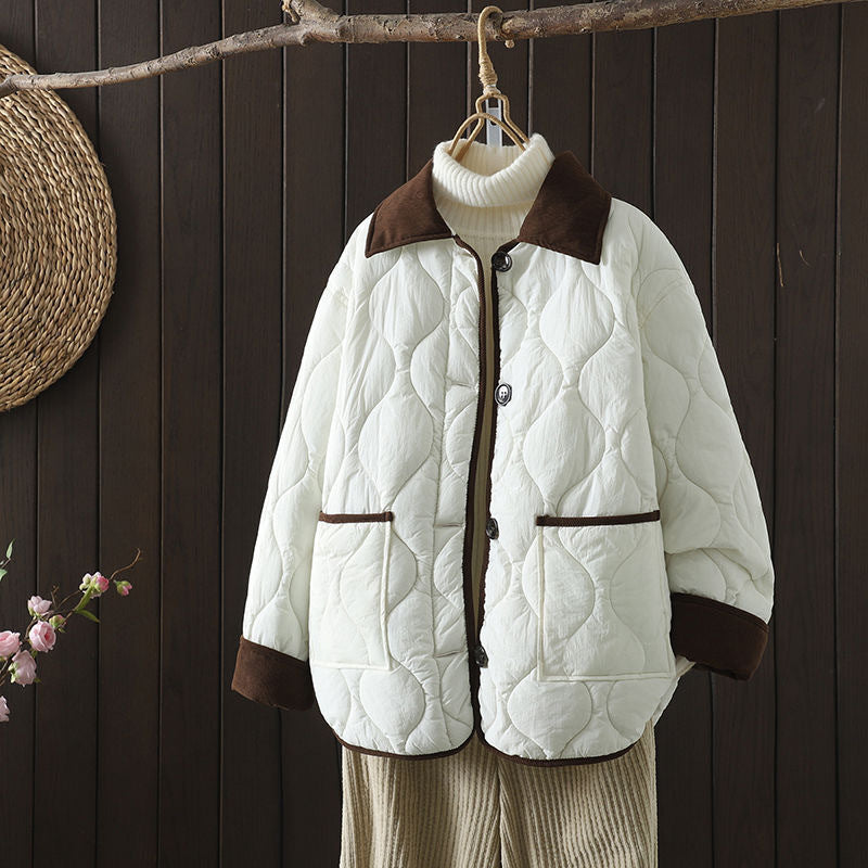 Women's quilted jacket, short, with contrast collar