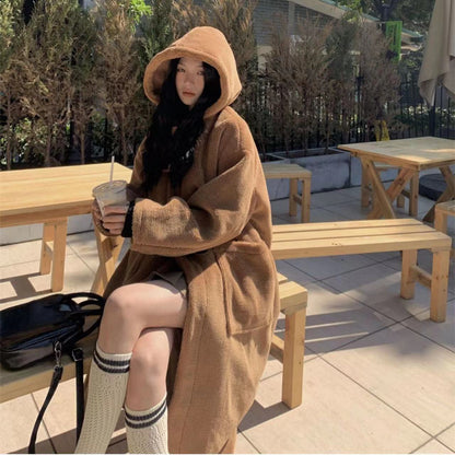 Long lamb fleece imitation coat with toggle buttons