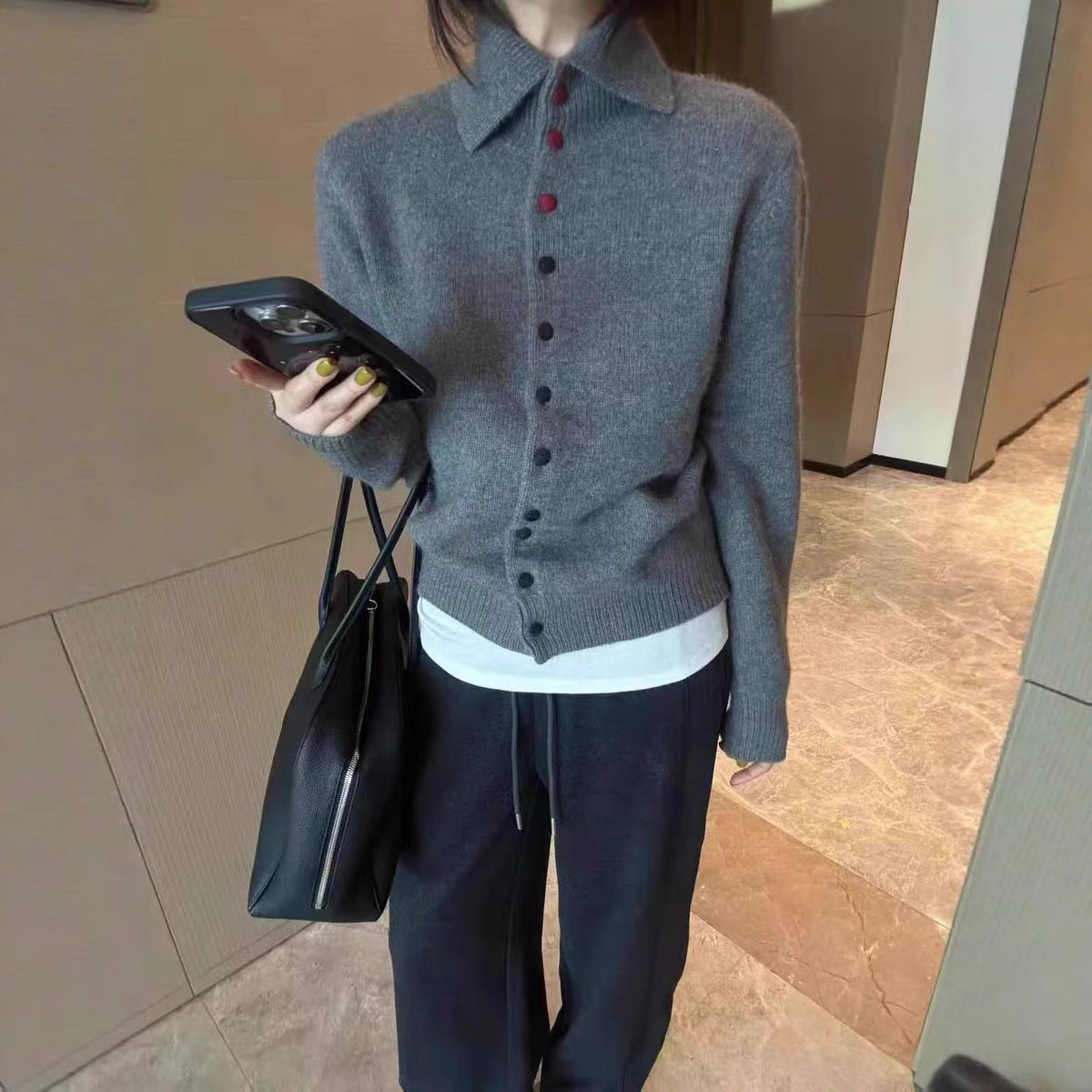 Women's Cashmere Cardigan, Stand Collar, Buttoned