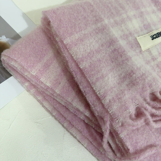 Alpaca wool scarf with check pattern and fringes