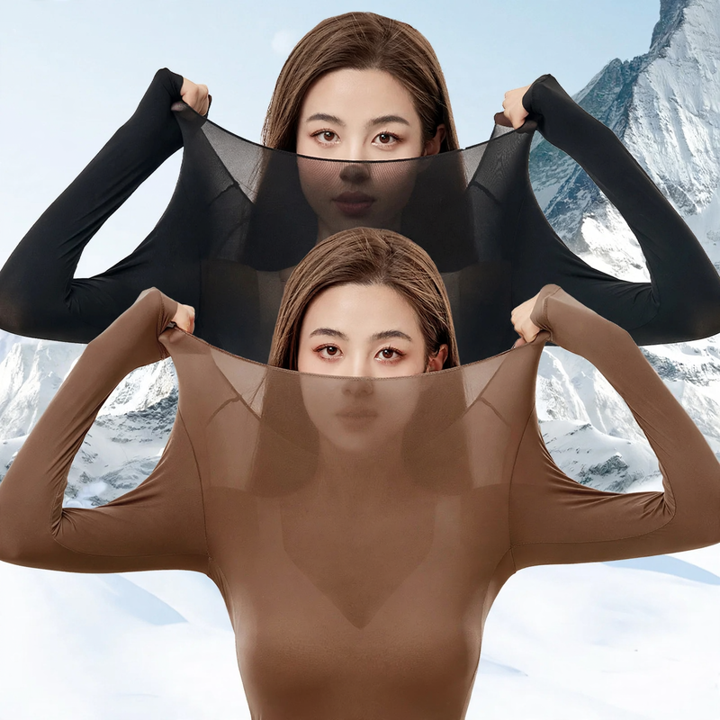 Women's thermal underwear set, ultra-thin, round neckline