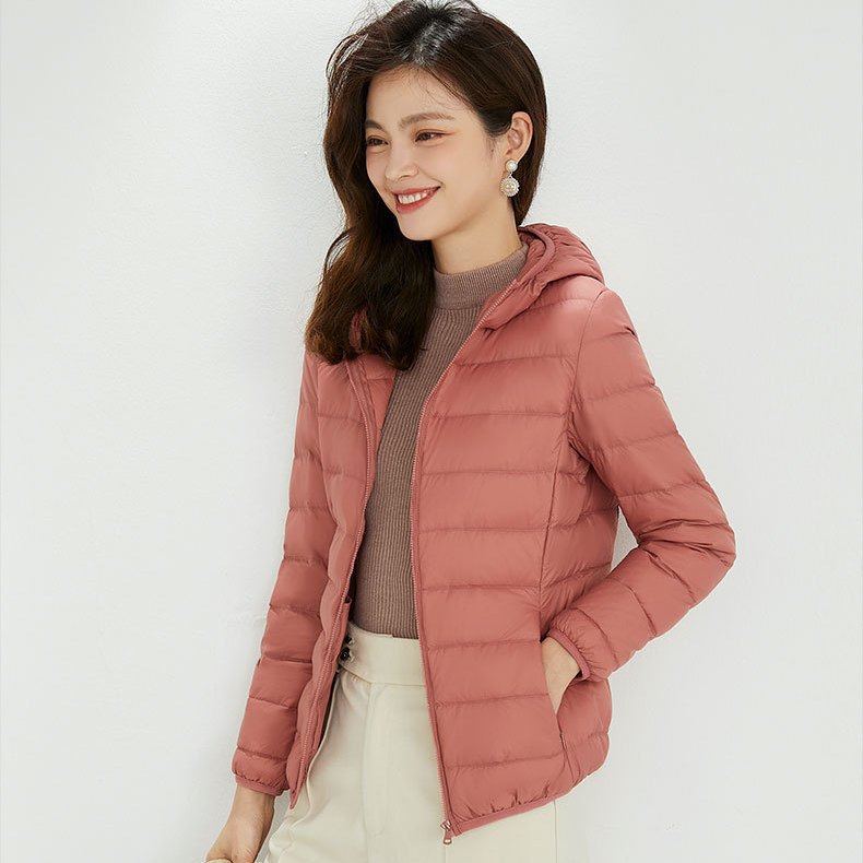Women's down jacket, lightweight, short, with hood