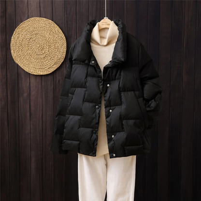 Light women's down jacket, short, loose fit
