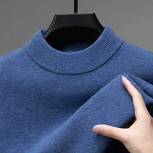 Men's wool pullover, stand-up collar, loose fit