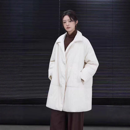 Mid-length down jacket with lapels, white duck down