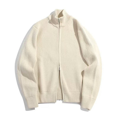 Unisex knitted jacket with roll neck and double zipper