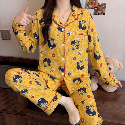 Women's house suit, long-sleeved, with Christmas cartoon print