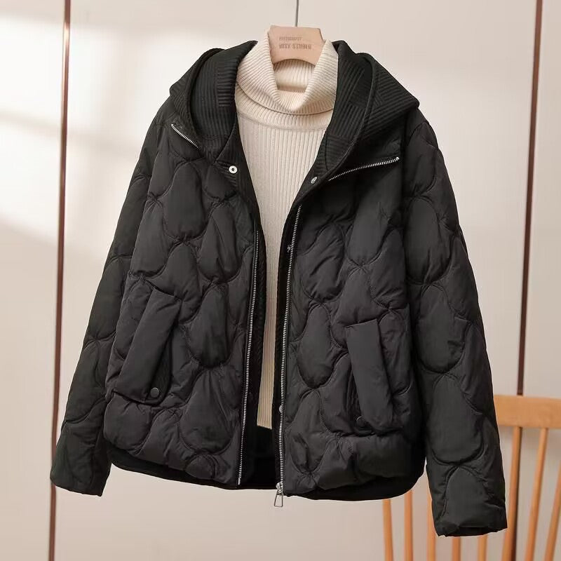 Women's winter jacket with hood and knit look