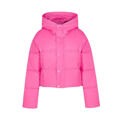 Short quilted jacket for women with stand-up collar and button placket