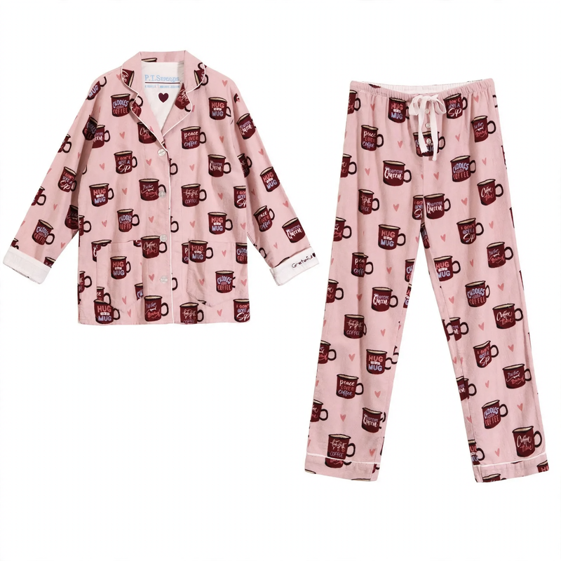 Women's pajama set, cotton, brushed on both sides, warm