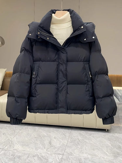 Women's quilted jacket, short, with hood, plus sizes
