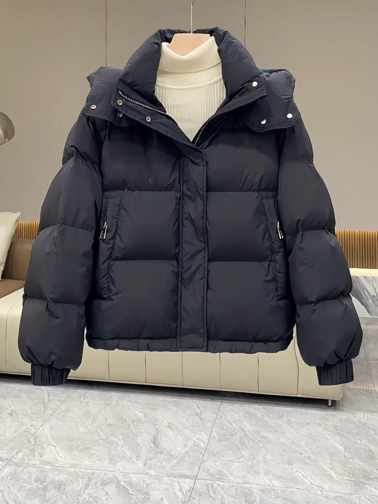 Women's padded jacket, short, with hood, plus sizes