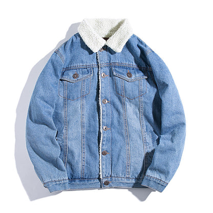 Padded denim jacket with lamb fleece lining