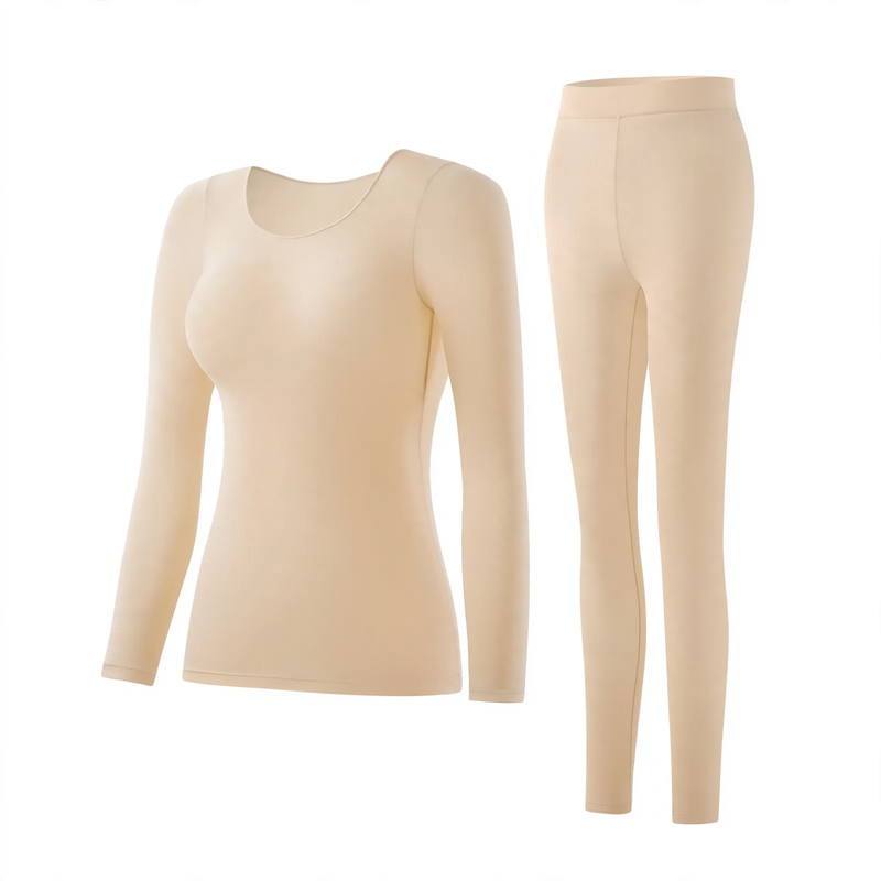 Women's thermal underwear set, ultra-thin, round neckline