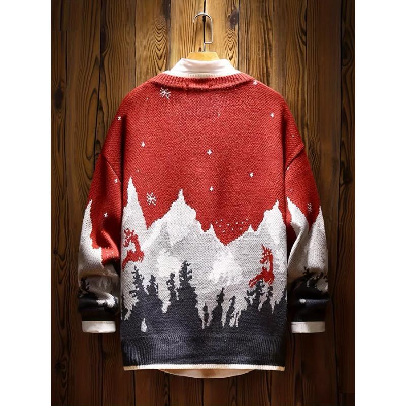 Padded knitted sweater with Christmas motif