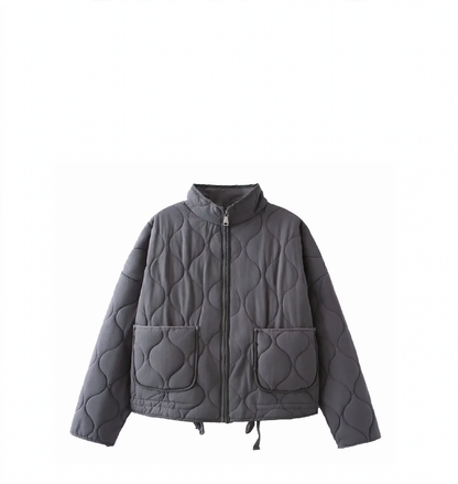 Women’s quilted jacket with stand-up collar and tie belt