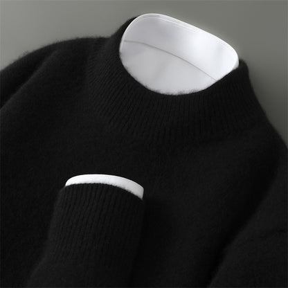 Men's wool sweater with stand-up collar