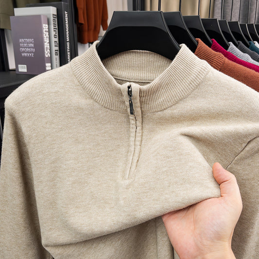 Men's wool sweater with stand-up collar and zipper