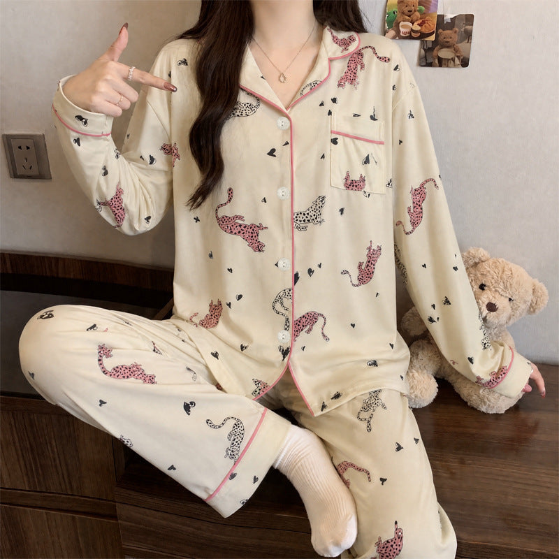 Women's pajama set, long-sleeved, cotton look