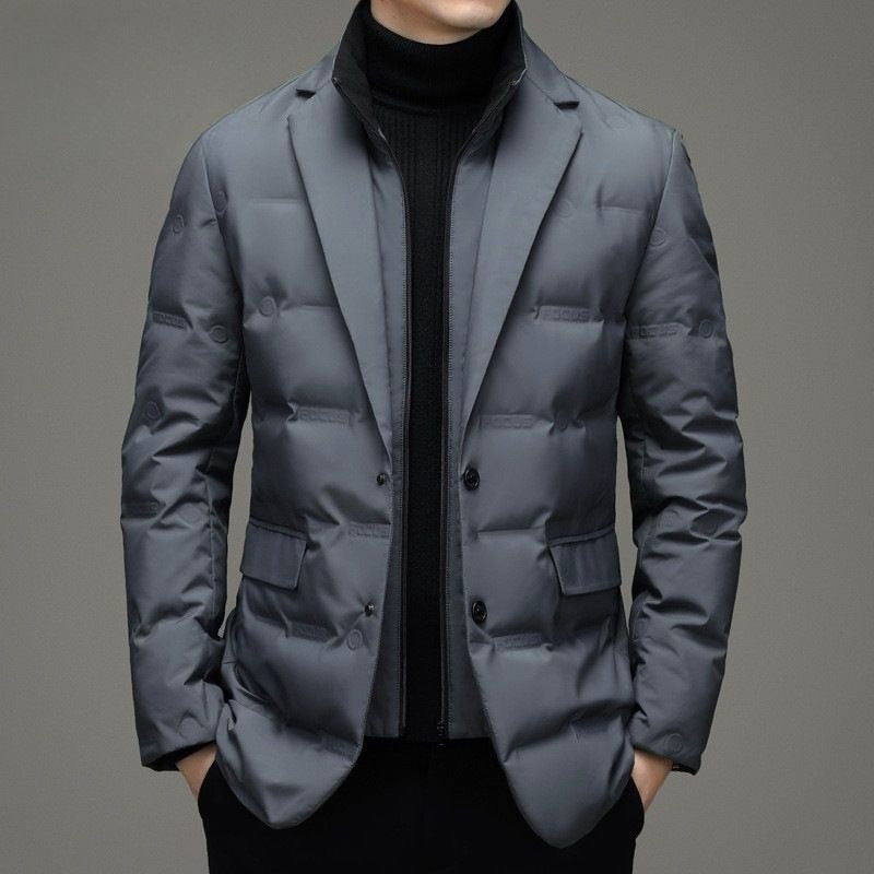 Men's down jacket in blazer style with detachable collar