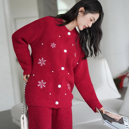 Soft flannel home suit set, red, winter