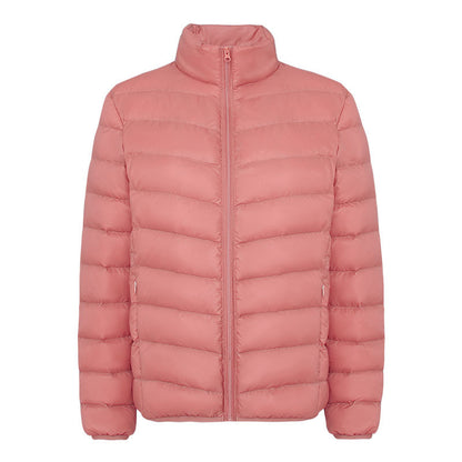 Light women's down jacket with stand-up collar