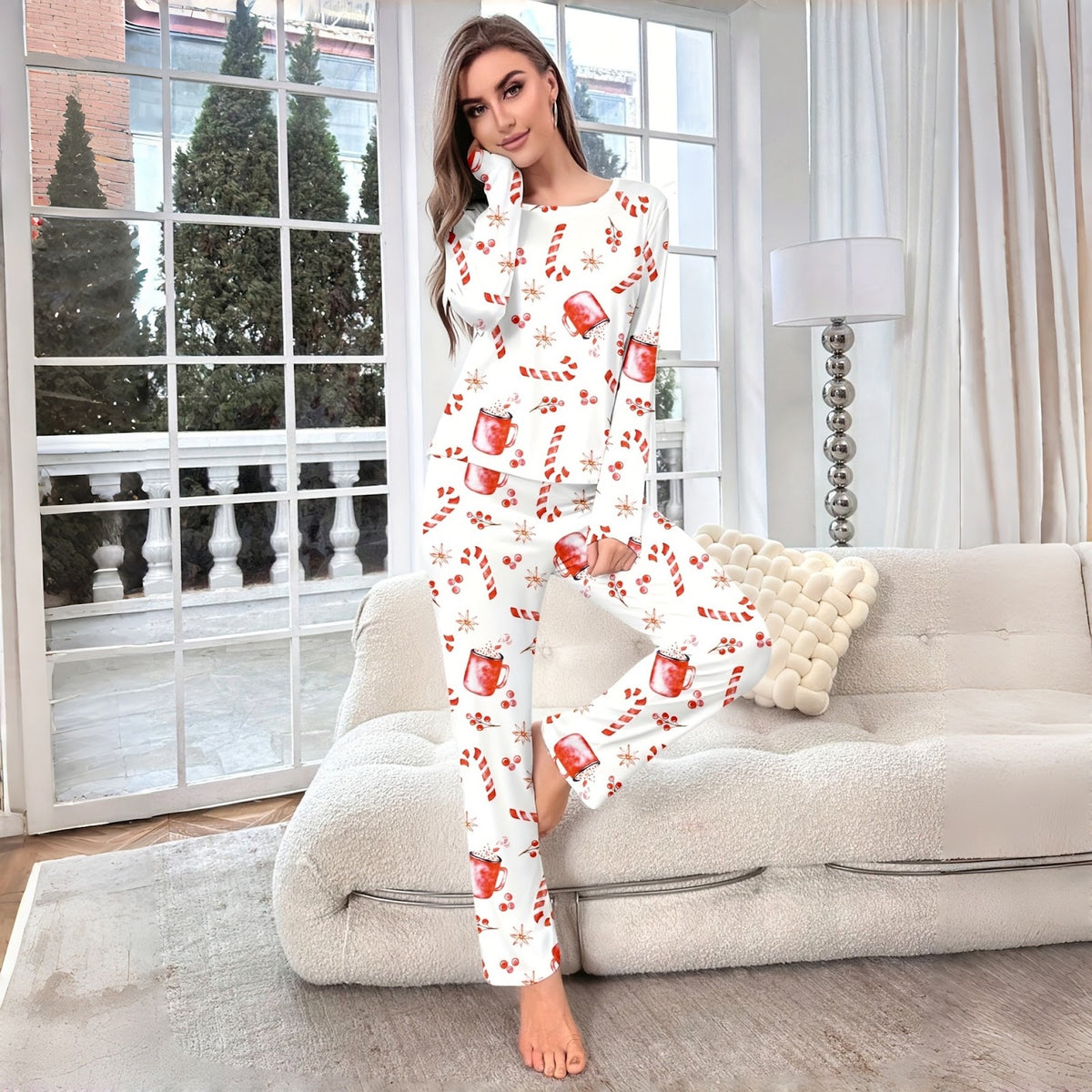 Women's Pajama Set, Long Sleeve, Christmas Design, Round Neck