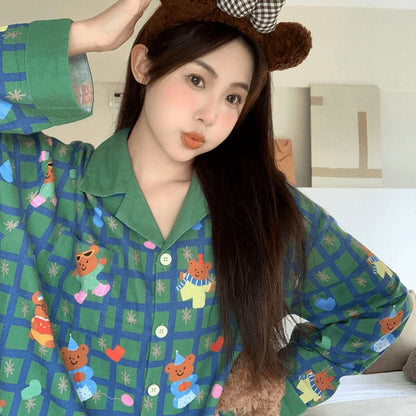Women's Pajama Set made of cotton blend fabric with check pattern