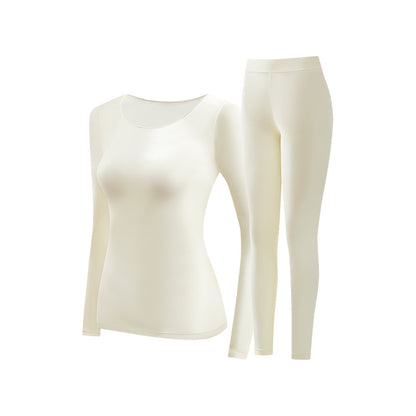 Women's thermal underwear, elastic, solid color, round neck