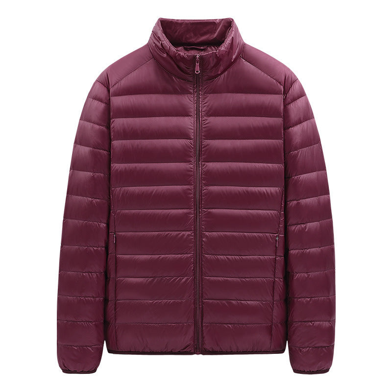 Light men's down jacket with stand-up collar, 90% duck down