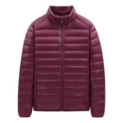 Light men's down jacket with stand-up collar, 90% duck down