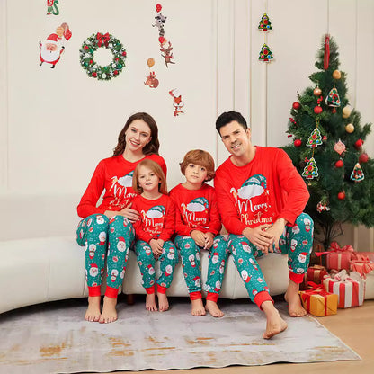 Family Pajama Set, Christmas-themed, with Santa Claus motif