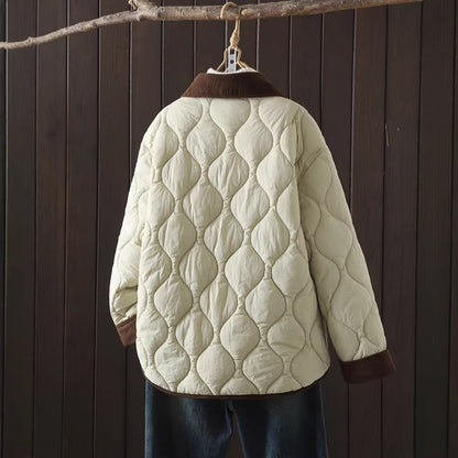 Women's quilted jacket, short, with contrast collar