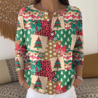 Christmas knitted pullover with stand-up collar and 3D print