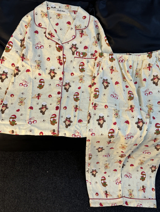 Women's Pajama Set, Cotton, Brushed, Bear Motif