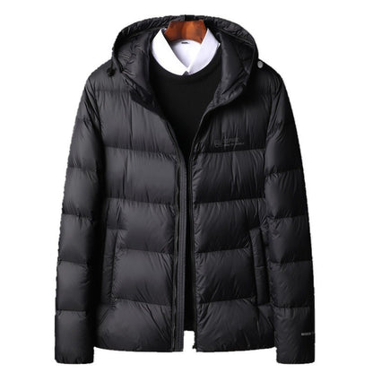 Warm men's down jacket, simple design
