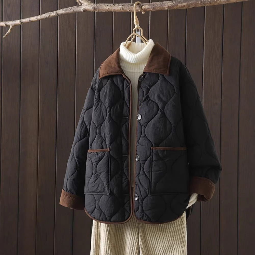 Women's quilted jacket, short, with contrast collar