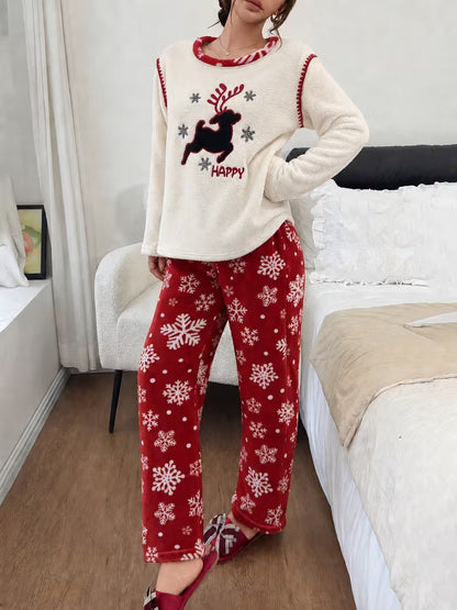 Christmas House Suit Set made of Flannel for Women