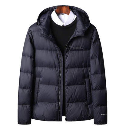 Warm men's down jacket, simple design