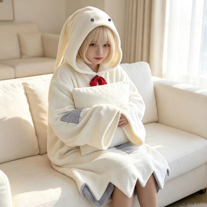 Women's sleep dress with hood, coral fleece