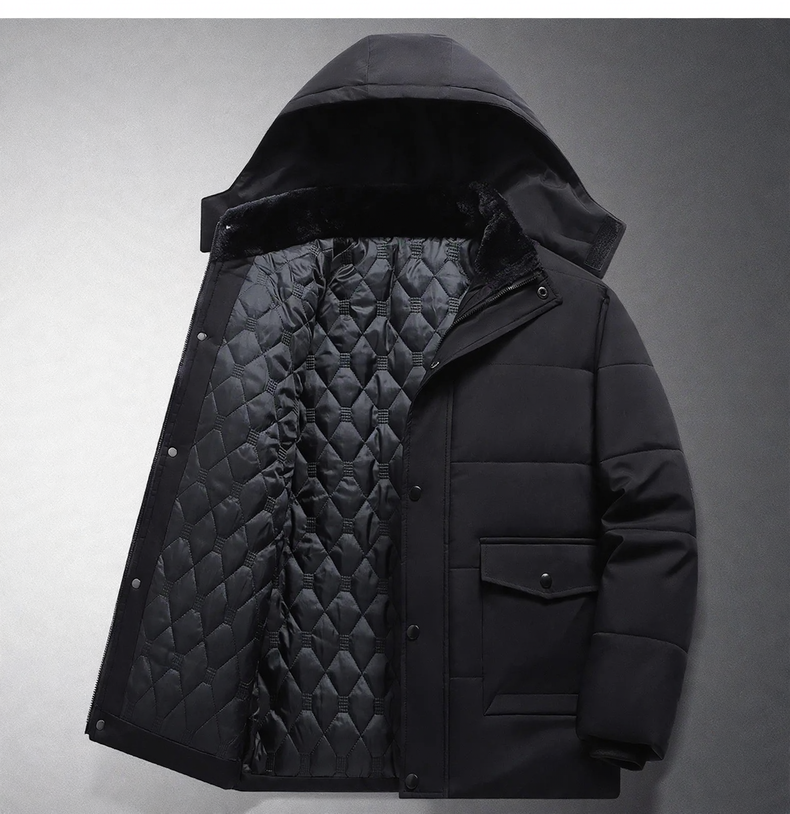 Padded winter jacket for men, detachable hood