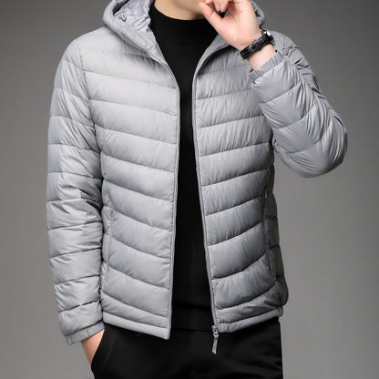 Light men's quilted jacket with stand-up collar