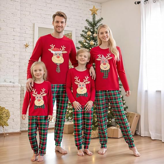 Family Pajama Set, Cotton, Christmas Cartoon Design