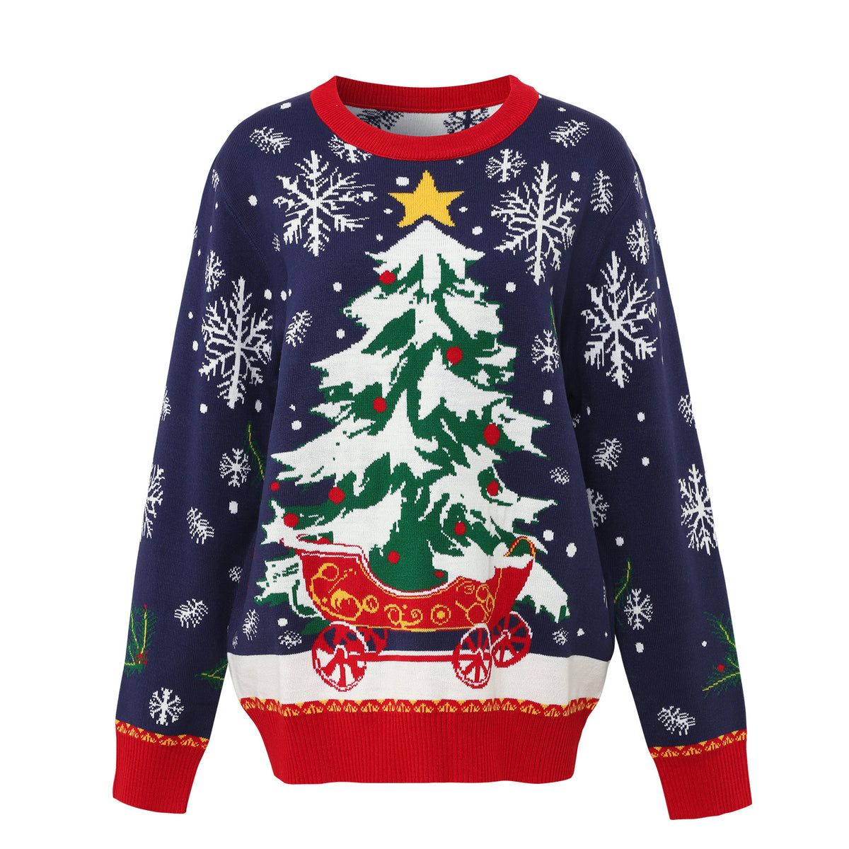 Christmas knit sweater with tree jacquard