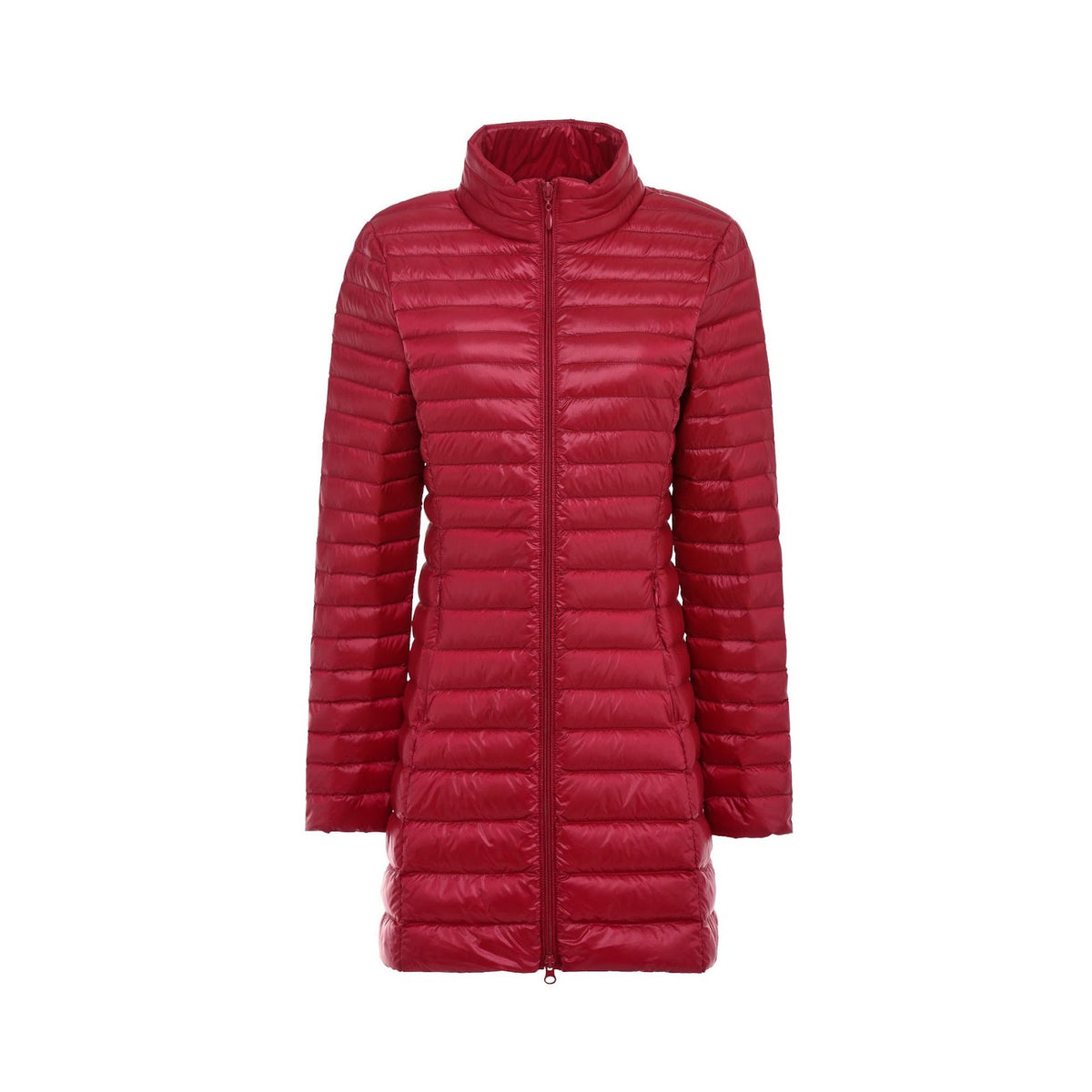 Women's down coat, mid-length, stand-up collar