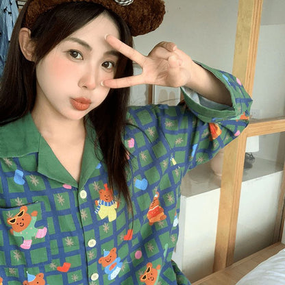 Women's Pajama Set made of cotton blend fabric with check pattern